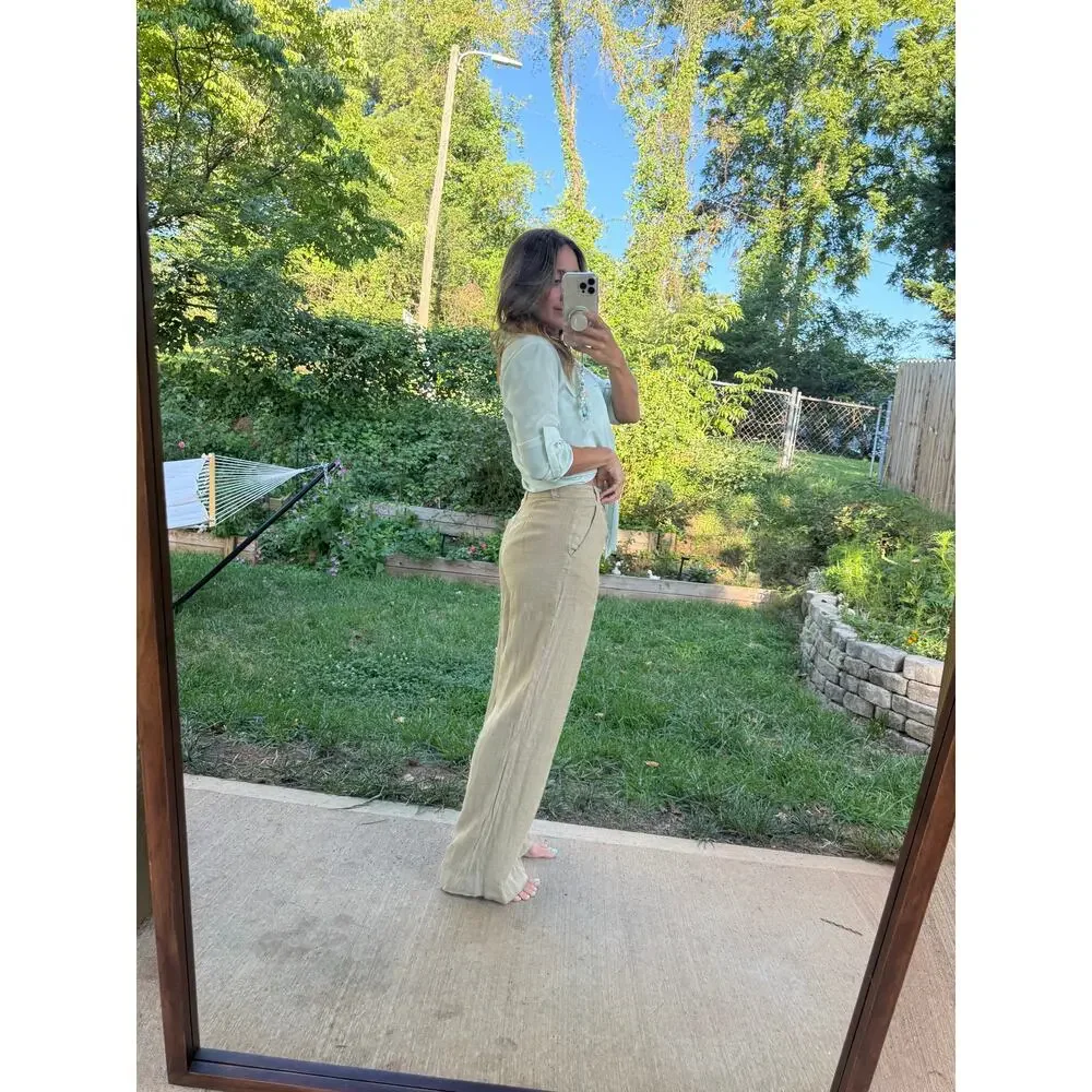 Zara Linen Wide-Leg Trousers XS